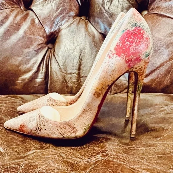 Christian Louboutin So Kate, Multicolor Abstract Cork Glitter Pumps, EU39 - Picture 10 of 13